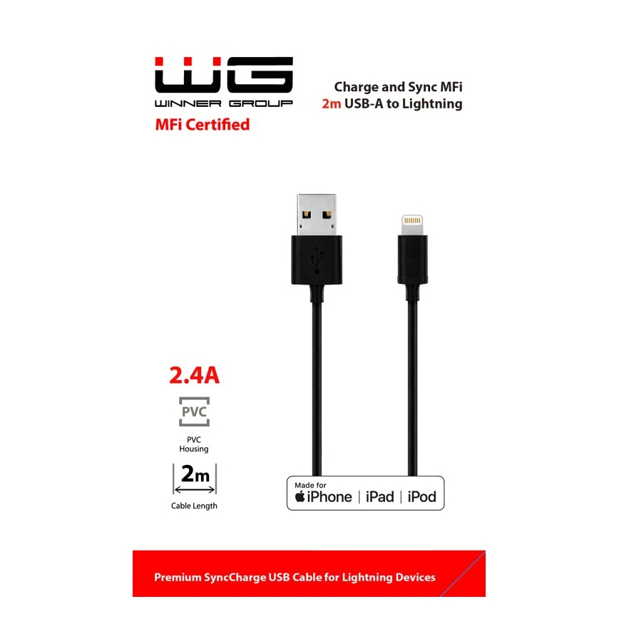 Winner Group - USB-kabel MFI Lightning / USB-A 2m sort