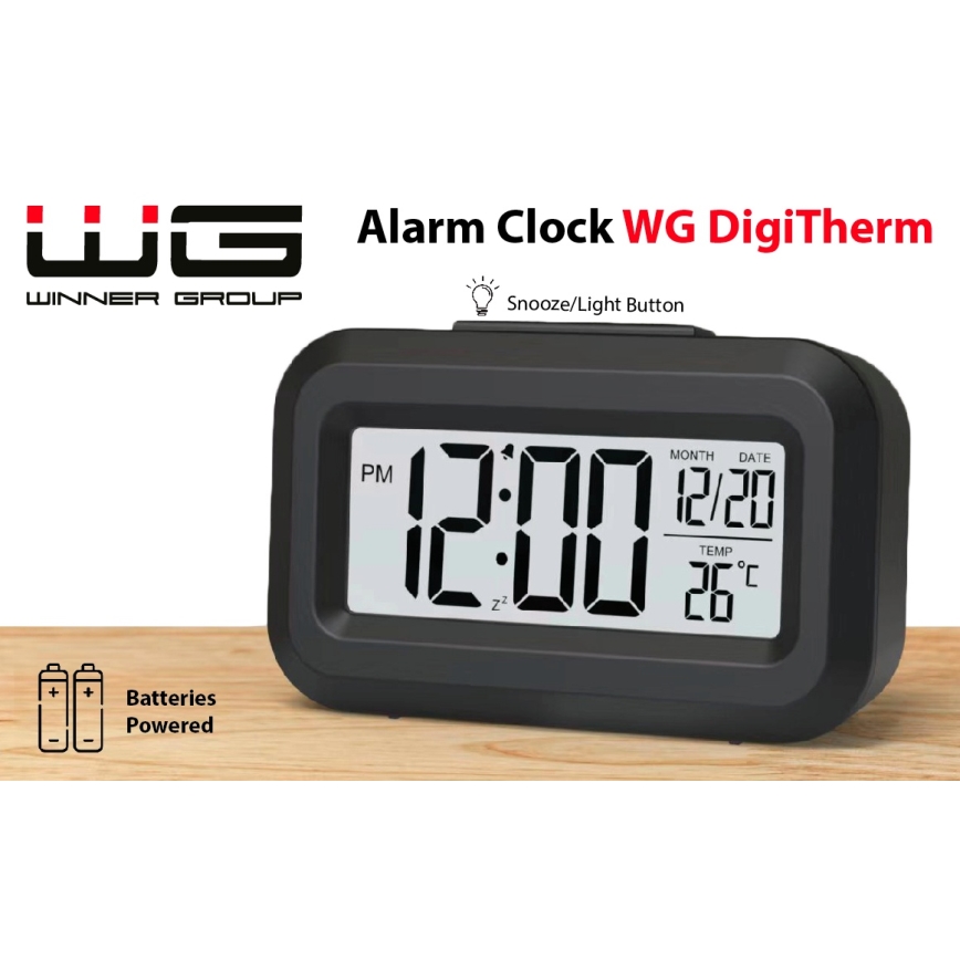 Winner Group - Vækkeur med LCD-display og termometer 2xAAA sort