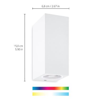 WiZ - LED væglampe dæmpbar RGBW-farver UP&DOWN 2xGU10/4,7W/230V 2200-6500K Wi-Fi CRI 90 hvid