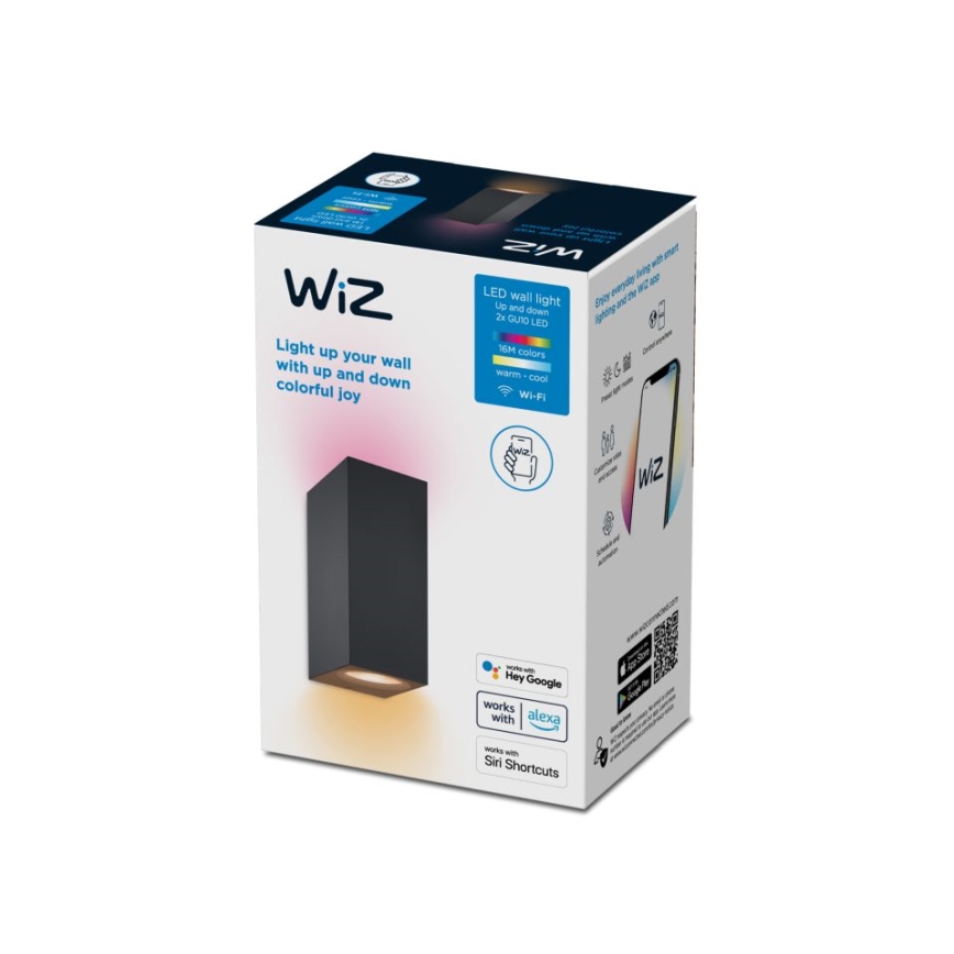 WiZ - LED væglampe dæmpbar RGBW-farver UP&DOWN 2xGU10/4,7W/230V 2200-6500K sort Wi-Fi