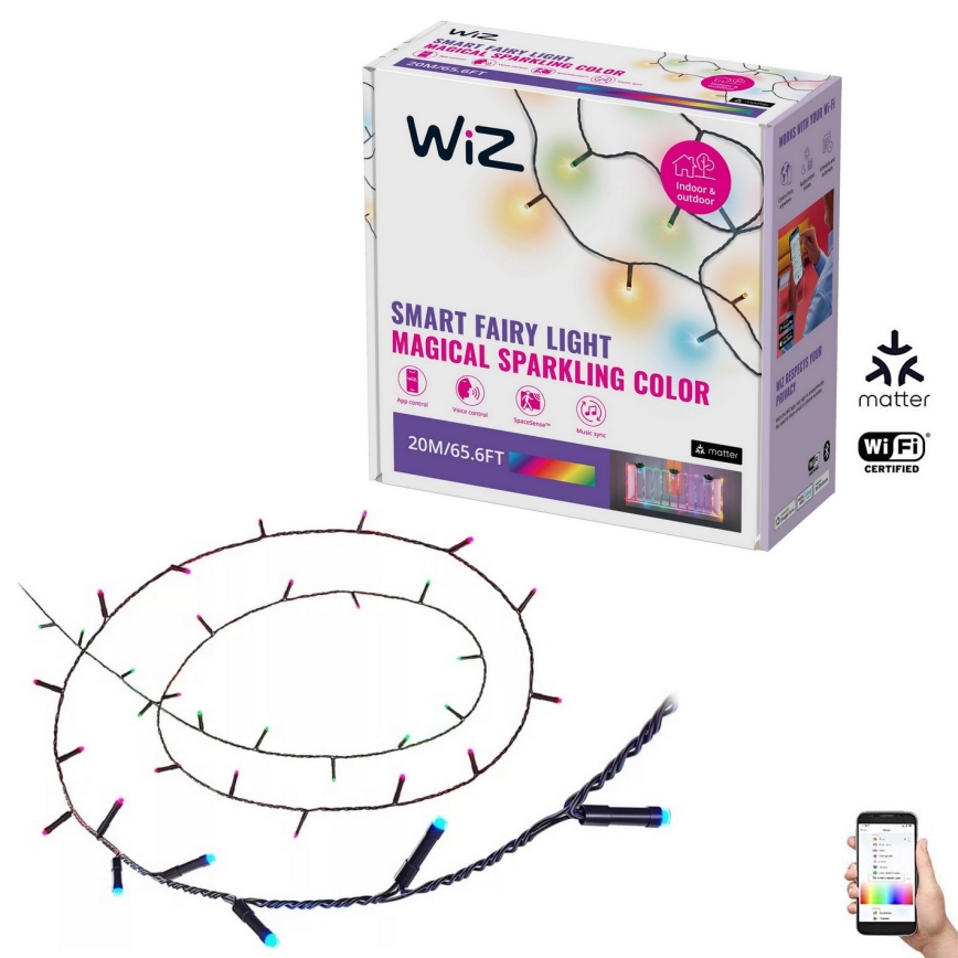 WiZ - Udendørs LED lyskæde m. RGBW-farver dæmpbar 160xLED 20 m IP44 2700-5000K Wi-Fi