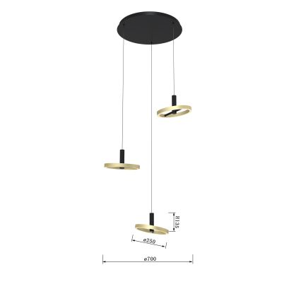 Wofi 5016-304 - LED pendel dæmpbar BREST LED/26W/230V sort/guldfarvet