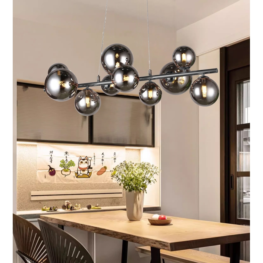 Wofi 6014.10.24.9000 - LED pendel VILLA 10xG9/3W/230V sort/skinnende krom