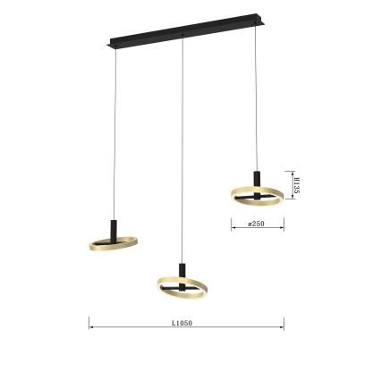 Wofi 7016-304 - LED pendel dæmpbar BREST LED/26W/230V sort/guldfarvet