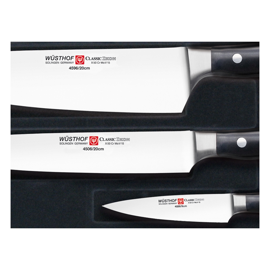 Wüsthof - CLASSIC IKON sæt med 3 køkkenknive, sort