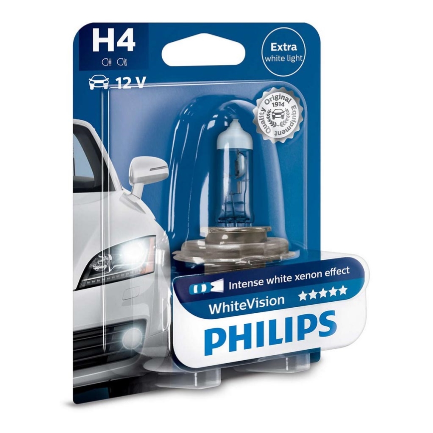 Xenon bilpære Philips WHITE VISION 12342WHVB1 H4 P43t-38/55W/12V 4300K