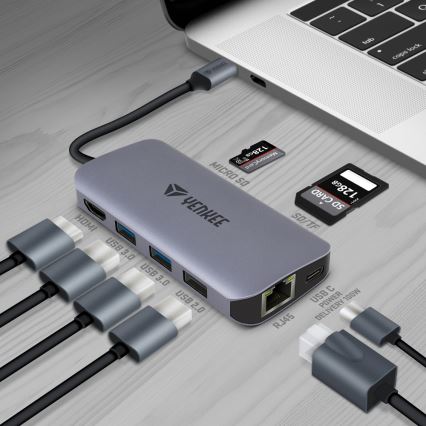 Yenkee - Adapter med flere porte 8-i-1 USB type C