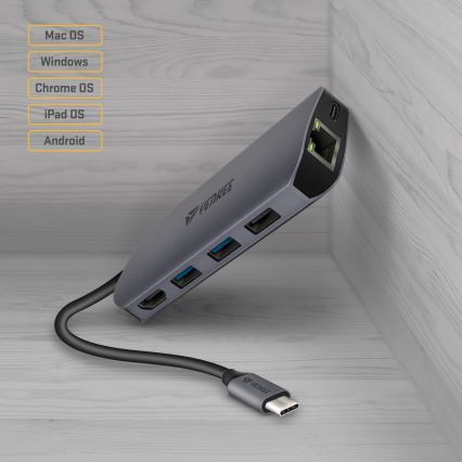 Yenkee - Adapter med flere porte 8-i-1 USB type C