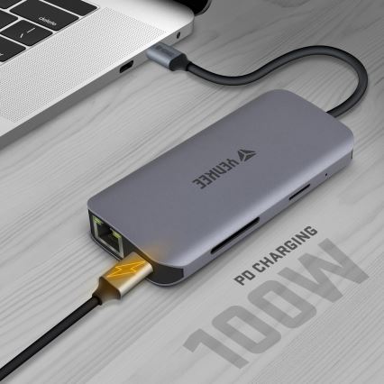 Yenkee - Adapter med flere porte 8-i-1 USB type C