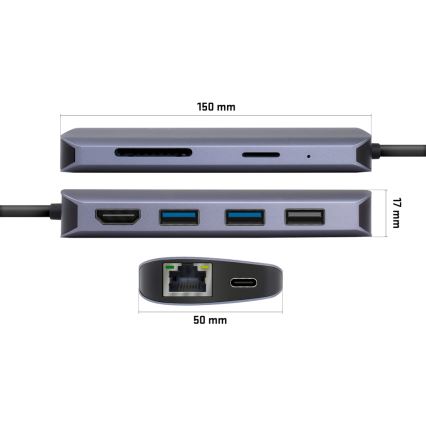 Yenkee - Adapter med flere porte 8-i-1 USB type C