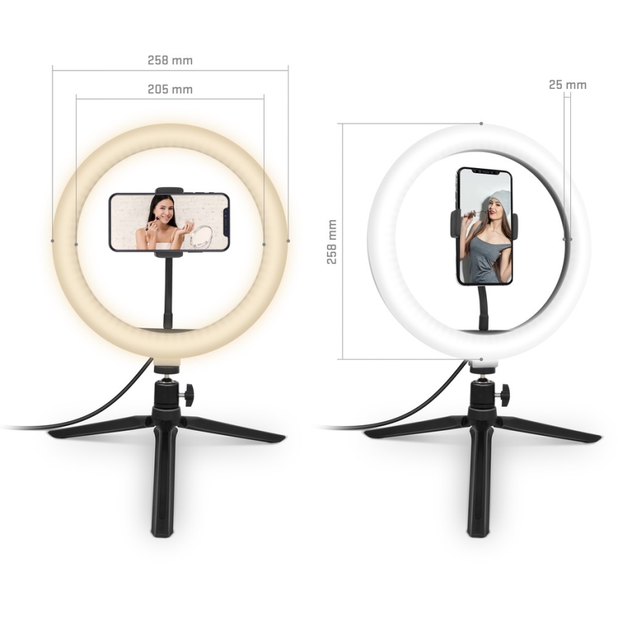 Yenkee - LED lampe m. stativ + holder til vlogging dæmpbar RGB-farver LED/5V + fjernbetjening