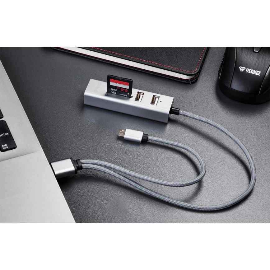 Yenkee - USB-hub 2.0 + OTG og kortlæser