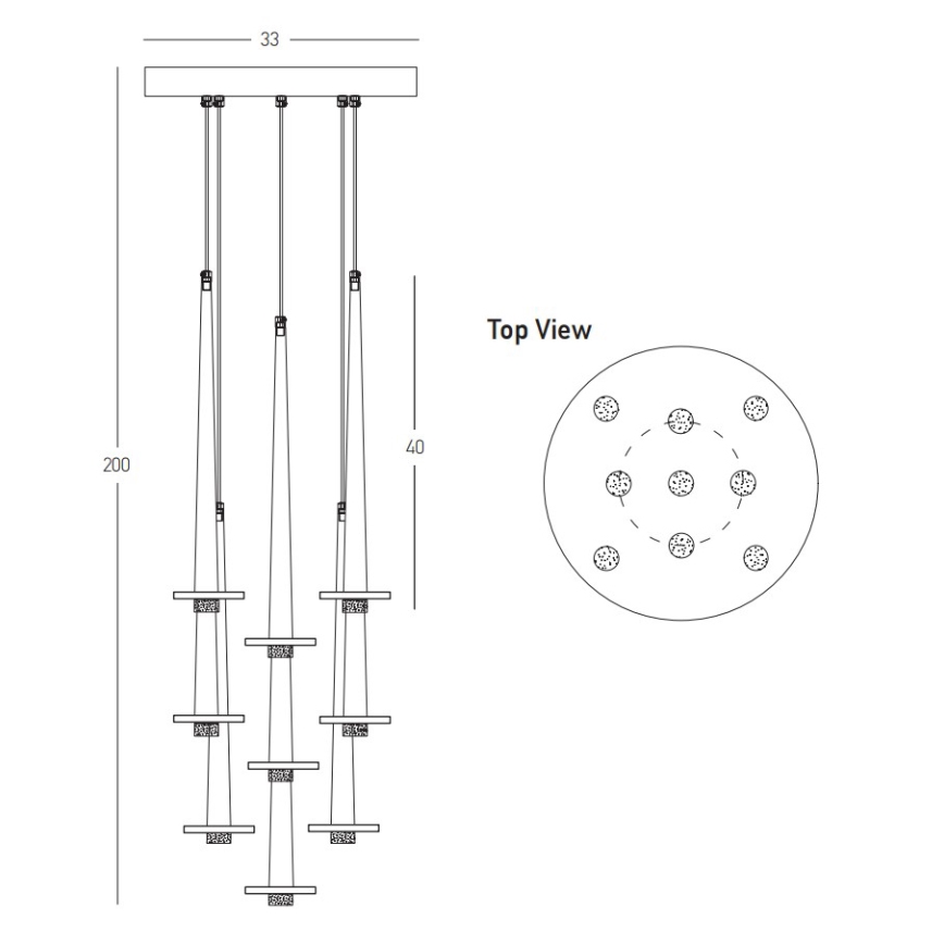 Zambelis 22113 - LED dæmpbar loftlampe på kabel 9xLED/3W/230V CRI90 sort