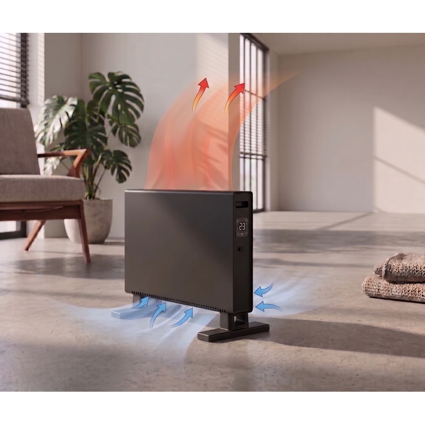 ZEVENTI - Elektrisk konvektor/varmeovn med LCD-display ECO/1250/2000W/230V sort + fjernbetjening