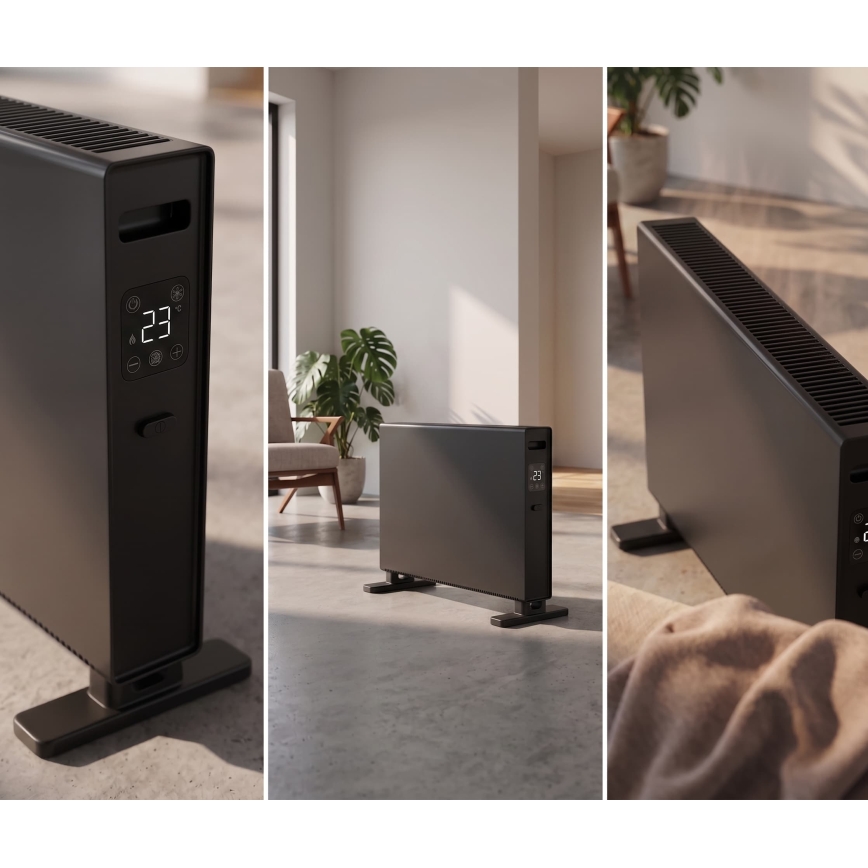 ZEVENTI - Elektrisk konvektor/varmeovn med LCD-display ECO/1250/2000W/230V sort + fjernbetjening