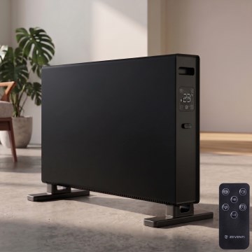 ZEVENTI - Elektrisk konvektor/varmeovn med LCD-display ECO/1250/2000W/230V sort + fjernbetjening