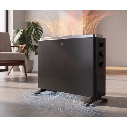 ZEVENTI - Elektrisk varmeovn/konvektor 800/1200/2000W/230V sort