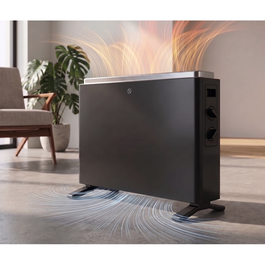 ZEVENTI - Elektrisk varmeovn/konvektor 800/1200/2000W/230V sort