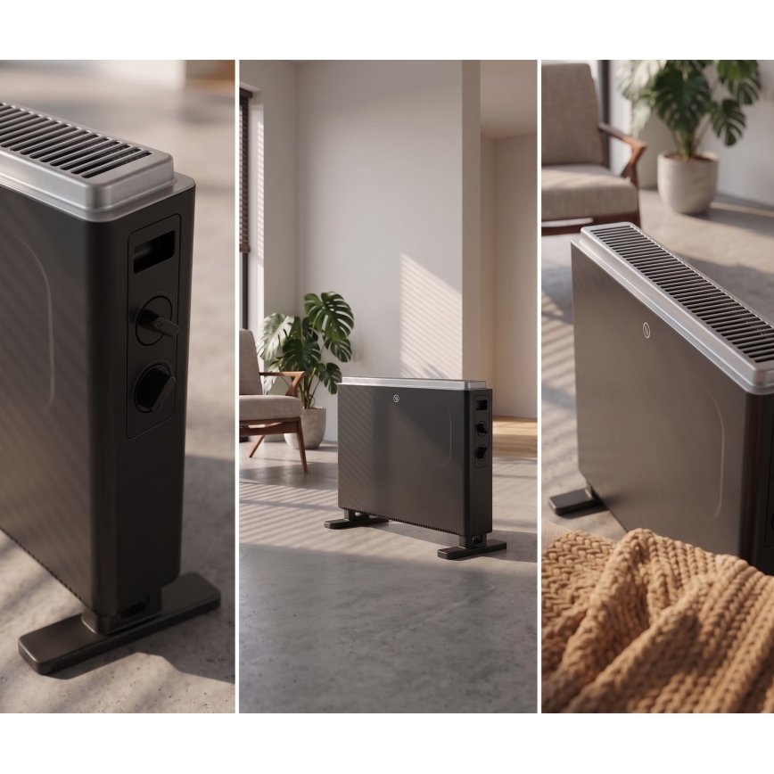 ZEVENTI - Elektrisk varmeovn/konvektor 800/1200/2000W/230V sort