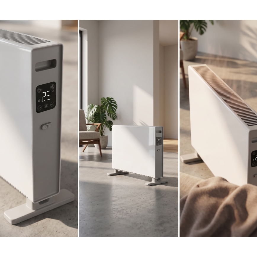 ZEVENTI - Elvarmer/konvektor med LCD-display ECO/1250/2000W/230V hvid + fjernbetjening