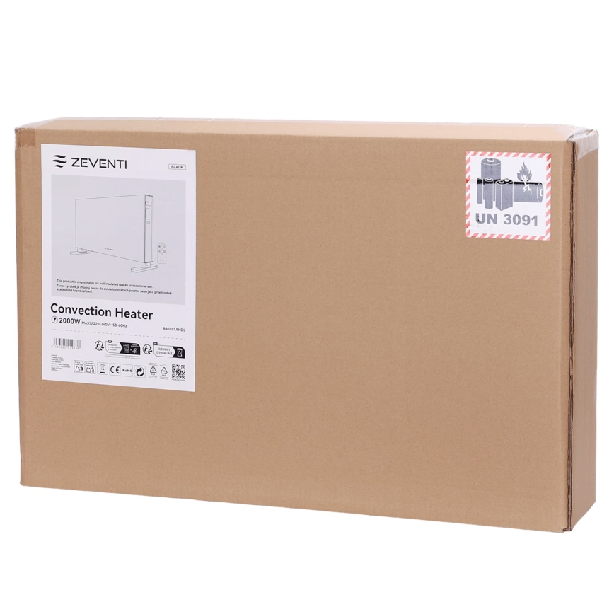 ZEVENTI - Elvarmer/konvektor med LCD-display ECO/1250/2000W/230V hvid + fjernbetjening