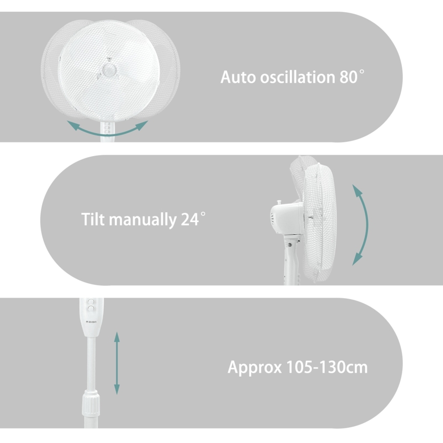 ZEVENTI - Gulvventilator FLOW 40W/230V hvid