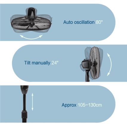 ZEVENTI - Gulvventilator FLOW, 40 W / 230 V, 120 cm, sort