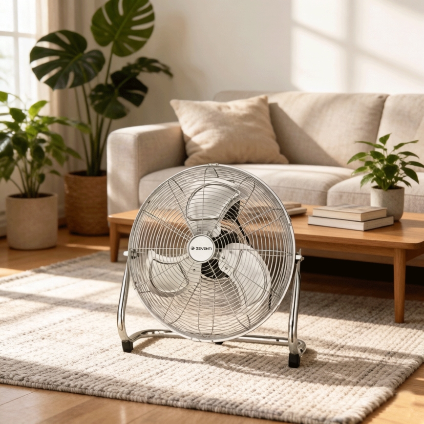 ZEVENTI - Gulvventilator FLOW 100W/230V Ø 54 cm, blank krom