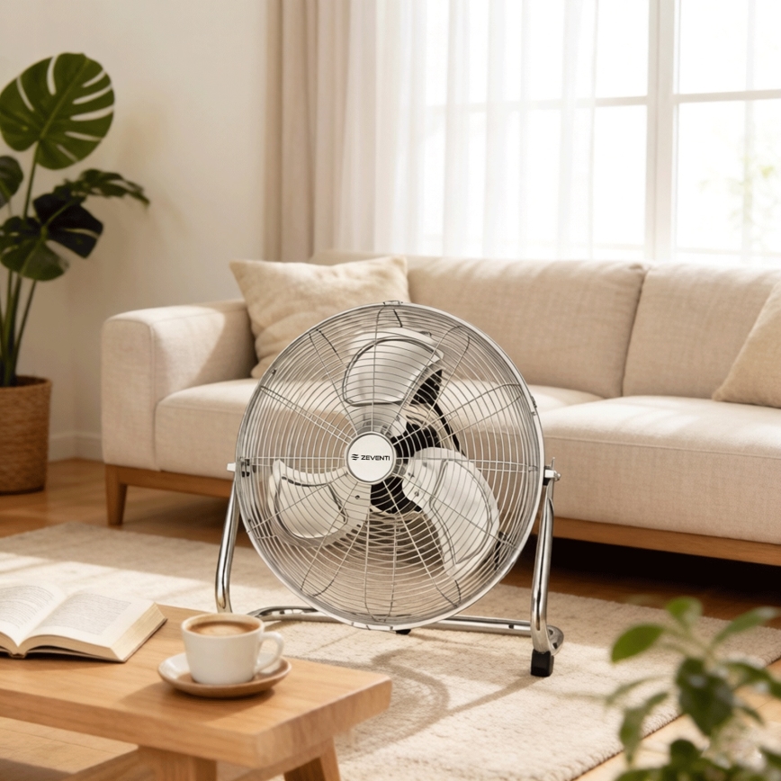 ZEVENTI - Gulvventilator FLOW 100W/230V Ø 54 cm, blank krom