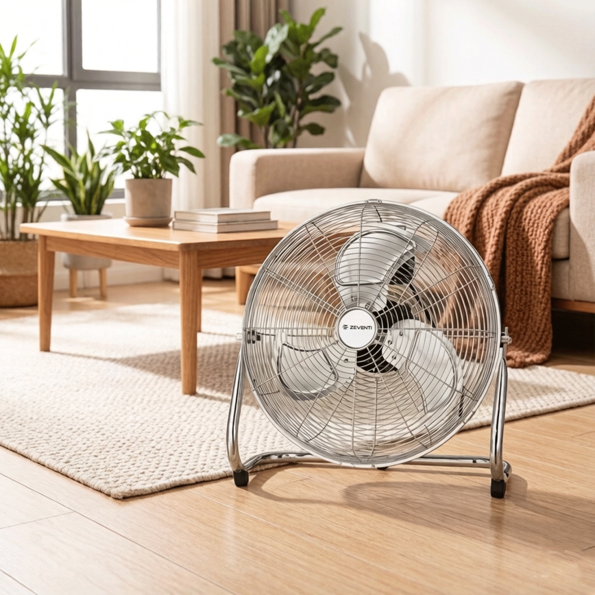 ZEVENTI - Gulvventilator FLOW 100W/230V Ø 54 cm, blank krom