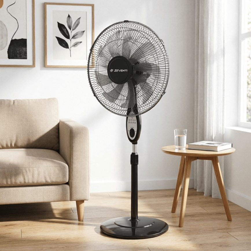 ZEVENTI - Gulvventilator FLOW 55W/230V 130 cm sort + fjernbetjening
