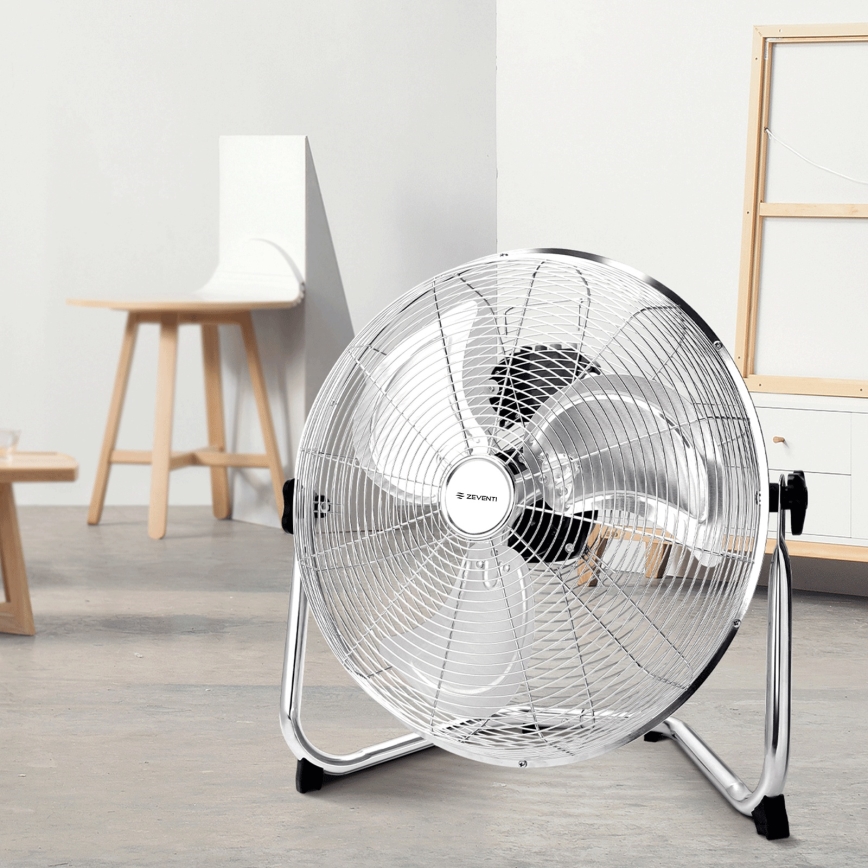 ZEVENTI - Gulvventilator FLOW, 60 W/230 V, 44,5 cm, blank krom