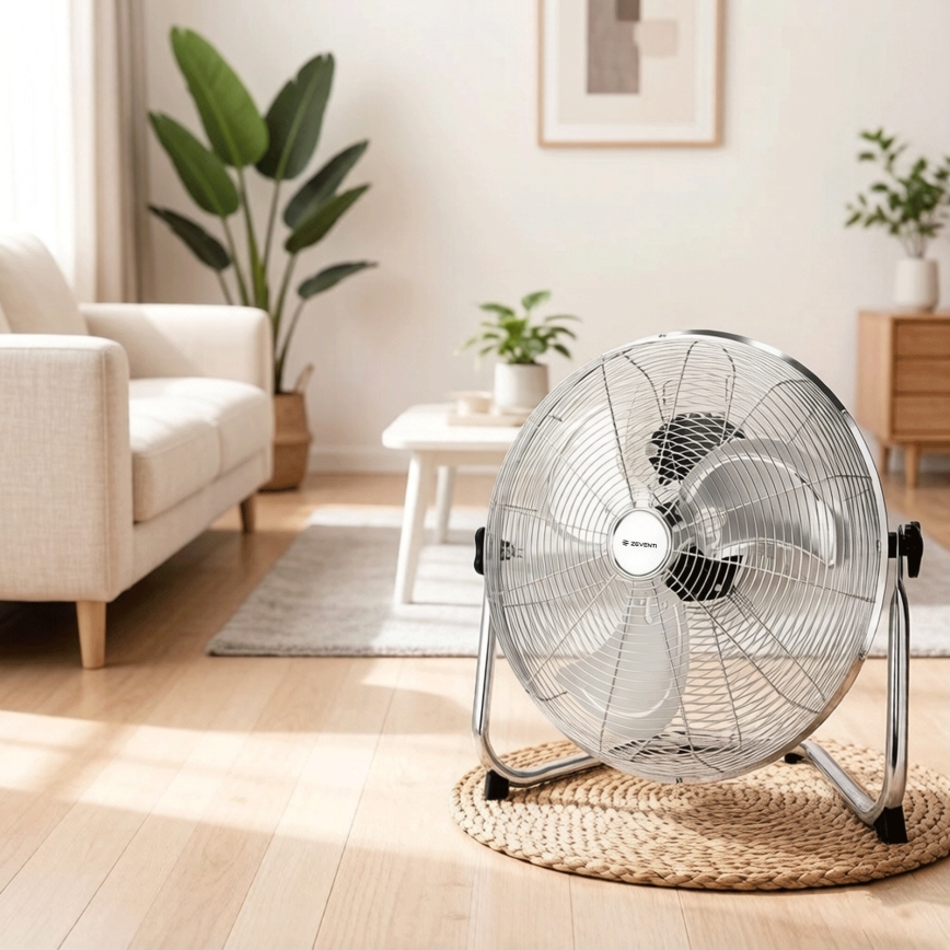 ZEVENTI - Gulvventilator FLOW, 60 W/230 V, 44,5 cm, blank krom