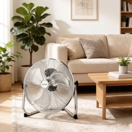 ZEVENTI - Gulvventilator FLOW, 60 W/230 V, 44,5 cm, blank krom
