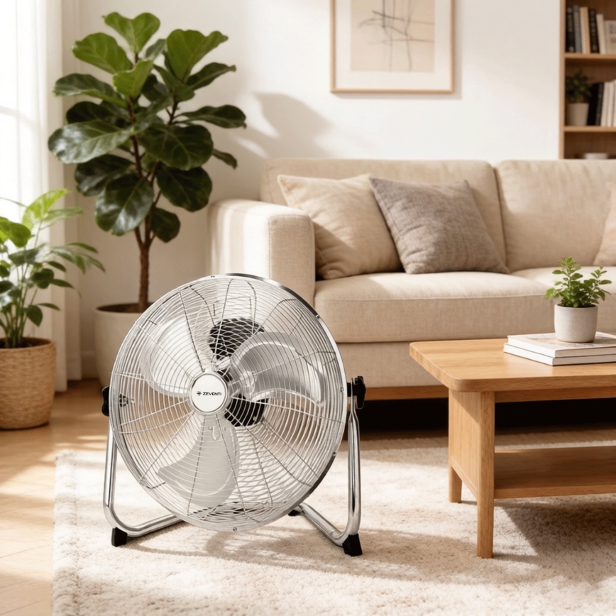 ZEVENTI - Gulvventilator FLOW, 60 W/230 V, 44,5 cm, blank krom