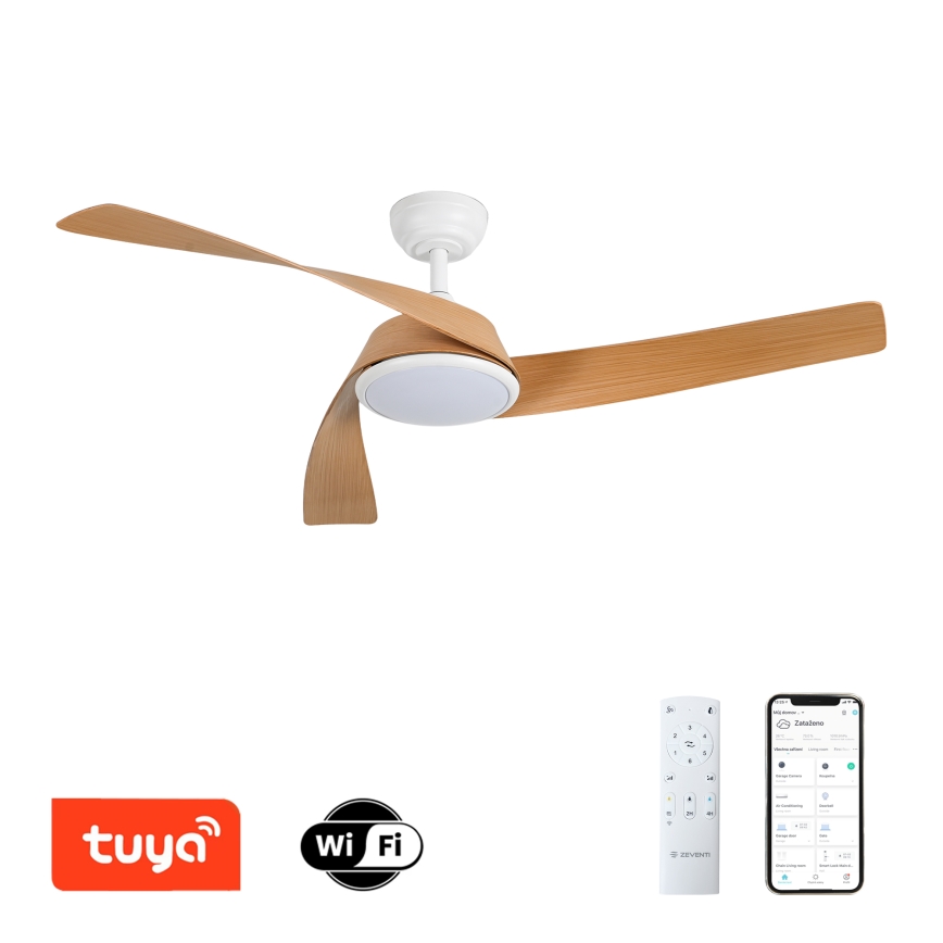 ZEVENTI - LED-dæmpbar loftventilator AERYS LED/24W/230V 3000/4000/6000K Wi-Fi Tuya hvid/eg + fjernbetjening