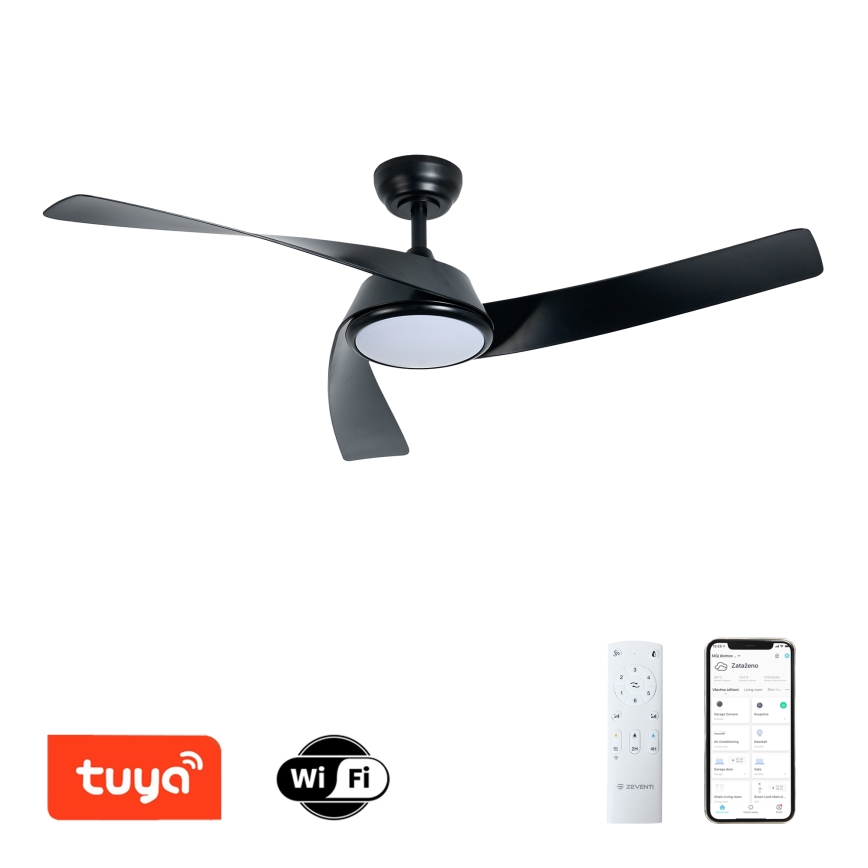 ZEVENTI - LED dæmpbar loftventilator AERYS  LED/24W/230V 3000/4000/6000K Wi-Fi Tuya sort + fjernbetjening