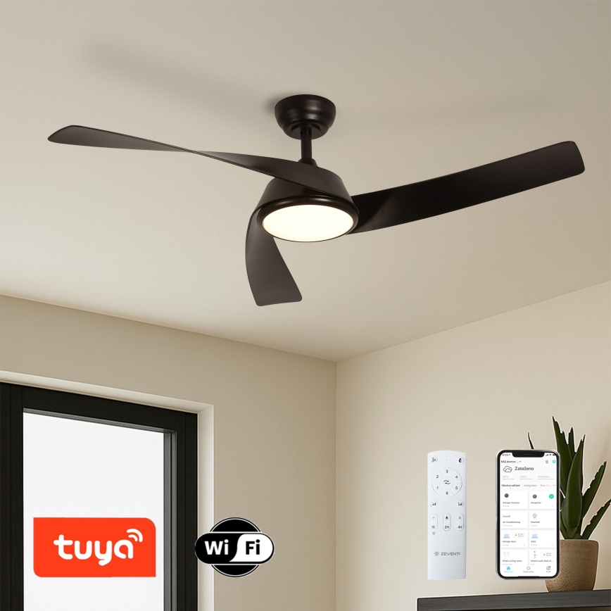 ZEVENTI - LED dæmpbar loftventilator AERYS  LED/24W/230V 3000/4000/6000K Wi-Fi Tuya sort + fjernbetjening