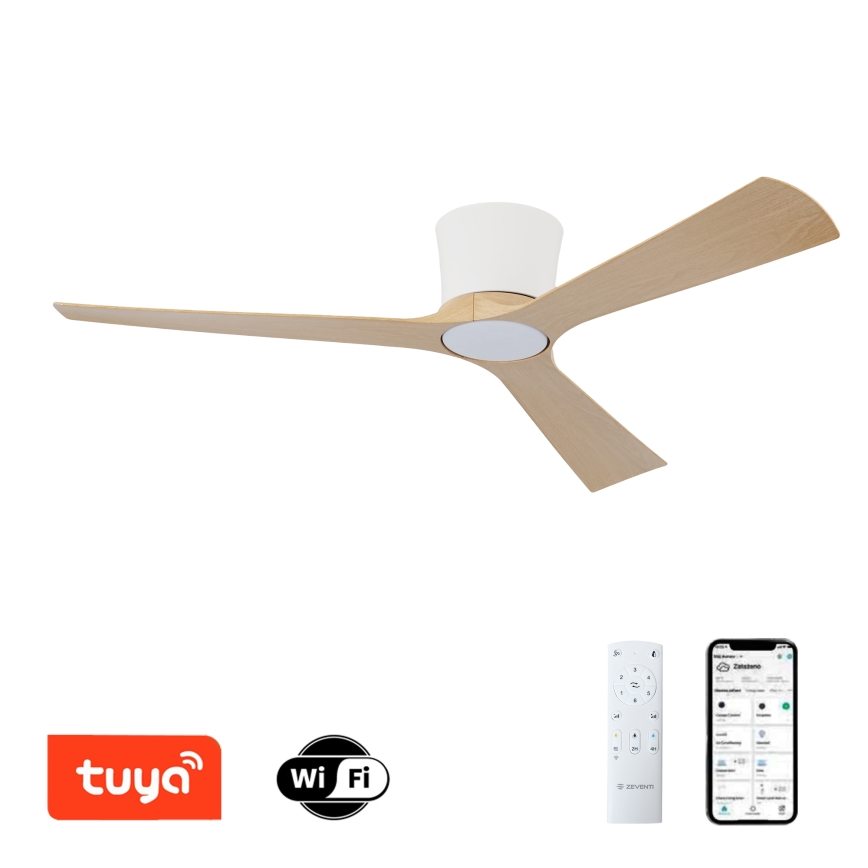 ZEVENTI - LED-dæmpbar loftventilator AUREX LED/24W/230V 3000/4000/6000K Wi-Fi Tuya hvid/eg + fjernbetjening