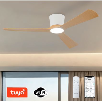 ZEVENTI - LED-dæmpbar loftventilator AUREX LED/24W/230V 3000/4000/6000K Wi-Fi Tuya hvid/eg + fjernbetjening