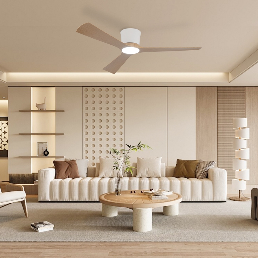 ZEVENTI - LED-dæmpbar loftventilator AUREX LED/24W/230V 3000/4000/6000K Wi-Fi Tuya hvid/eg + fjernbetjening