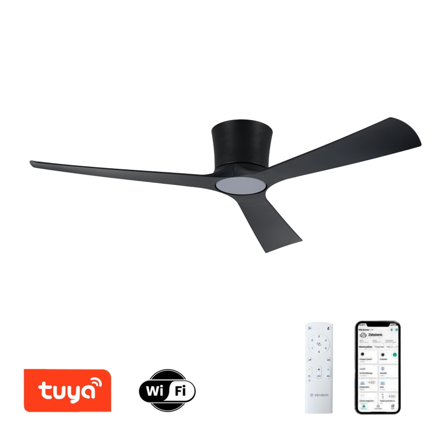ZEVENTI - LED-dæmpbar loftventilator AUREX LED/24W/230V 3000/4000/6000K Wi-Fi Tuya sort + fjernbetjening