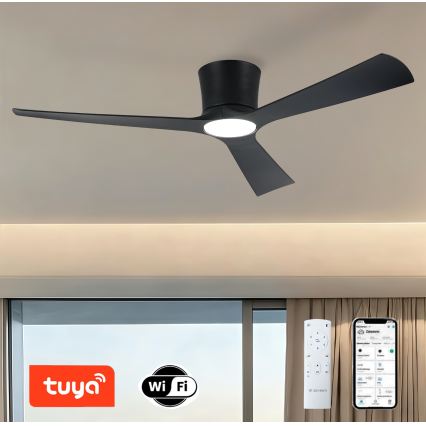 ZEVENTI - LED-dæmpbar loftventilator AUREX LED/24W/230V 3000/4000/6000K Wi-Fi Tuya sort + fjernbetjening