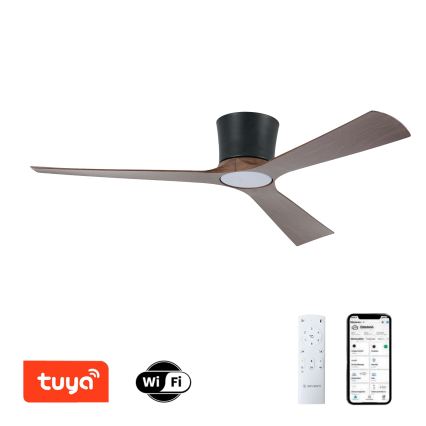ZEVENTI - LED-dæmpbar loftventilator AUREX LED/24W/230V 3000/4000/6000K Wi-Fi Tuya sort/valnød + fjernbetjening