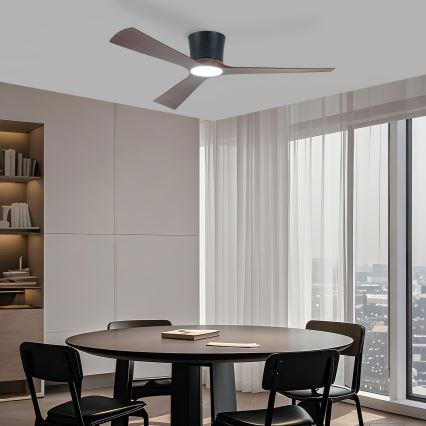 ZEVENTI - LED-dæmpbar loftventilator AUREX LED/24W/230V 3000/4000/6000K Wi-Fi Tuya sort/valnød + fjernbetjening