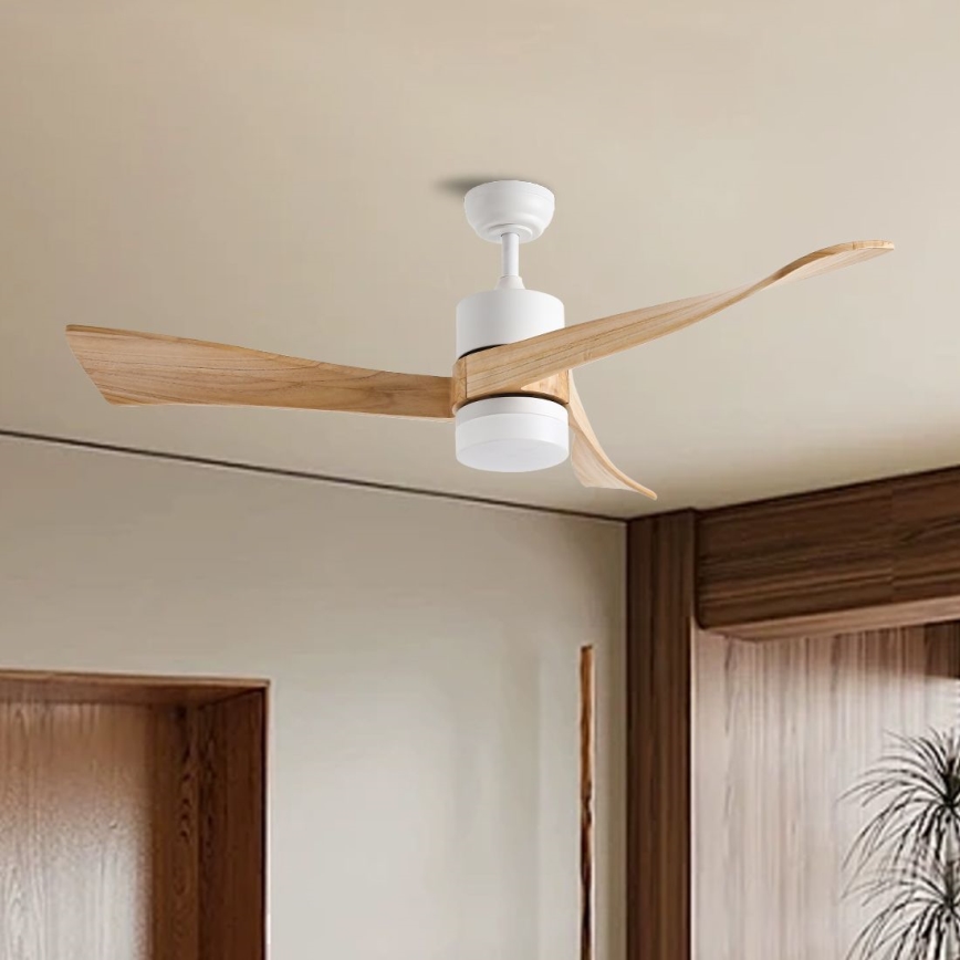 ZEVENTI - LED loftventilator dæmpbar NATURITO LED/18W/230V 3000-6000K Wi-Fi Tuya hvid/eg + fjernbetjening
