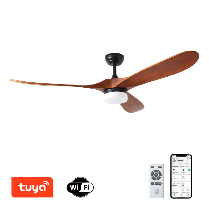 ZEVENTI - LED loftventilator dæmpbar GINOSA LED/18W/230V 3000-6000K Wi-Fi Tuya sort/eg + fjernbetjening