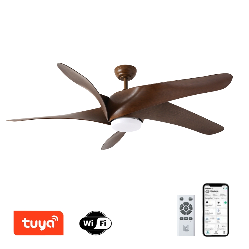 ZEVENTI - LED loftventilator dæmpbar LUCCA LED/18W/230V 3000-6000K Wi-Fi Tuya brun + fjernbetjening