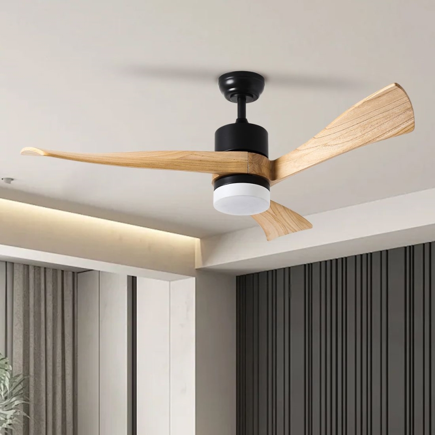 ZEVENTI - LED loftventilator NATURITO LED/18W/230V 3000-6000K Wi-Fi Tuya sort/eg + fjernbetjening