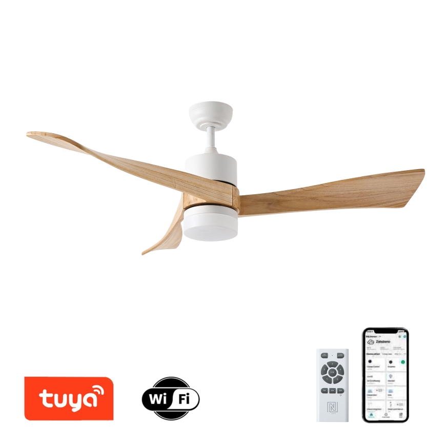 ZEVENTI - LED loftventilator dæmpbar NATURITO LED/18W/230V 3000-6000K Wi-Fi Tuya hvid/eg + fjernbetjening
